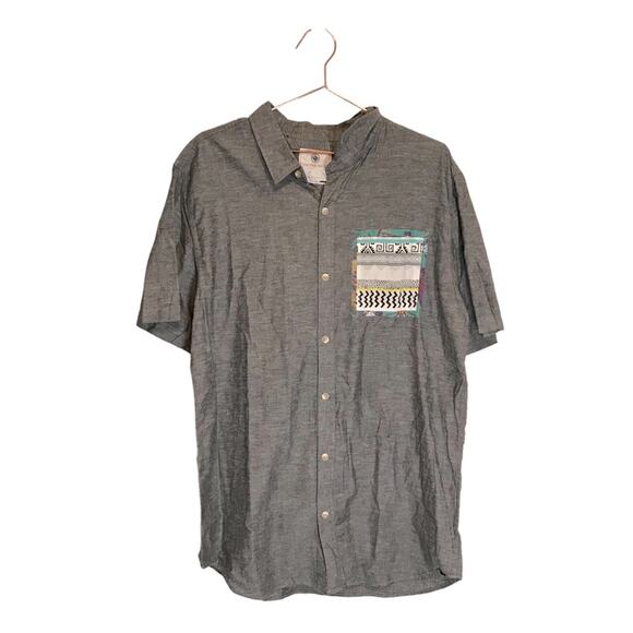On the Byas Mens Short Sleeve Button up Shirt Aztec western print pocket - Picture 1 of 7